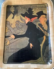 Vintage Bambus Tablett mit Toulouse Latrec Druck