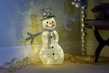 Großer Schneemann mit LED Beleuchtung Deko Figur Rattan Timer Deko  Weihnachten 