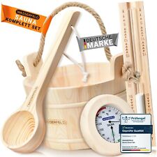 Wasserfeld® Sauna Saunaset Satz mit Saunakübel, Sanduhr, Kelle und Hygromether
