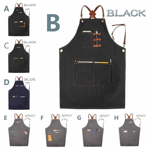 Denim latzschürze leder - denim,