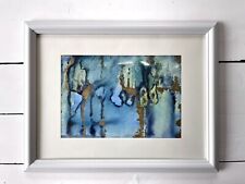 ORIGINAL Aquarell-Bild Kunst-Gemälde Meer-Wasser blau Türkis Gold Grün Malerei