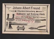 ELBERFELD-HAHNERBERG, Werbung 1909, Johann Albert Freund Stahlwaren Werkzeug