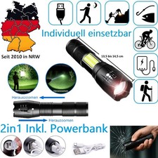 Profi LED Taschenlampe Sehr Hell Akku Aufladbar USB Zoombar inkl Powerbank SL303