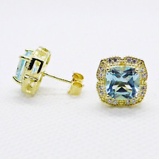 Kissen Sky Blautopas CZ Ohrringe 925 Silber 585 Gelbgold vergoldet