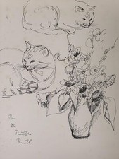 Alte Zeichnung Tinte Tierzeichnung Katze Kater o. J. Künstler-unbekannt