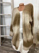 weiche Strickjacke Strickmantel Cardigan Mittel Gr. 38-42 Tricolor Beige Braun
