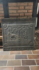 Große Ofenplatte Kaminplatte Gussplatte Bauernmotiv Gusseisen 72x72 cm 