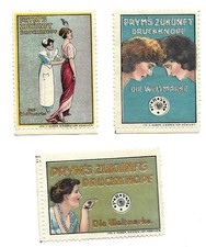 Y1156/ 3 x Reklamemarke Prym`s Zukunft Druckknopfe  Litho ca.1912 