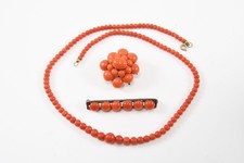 C25Y16- Korallen Schmuck Kette & Broschen teils Silber (geprüft) Montierung