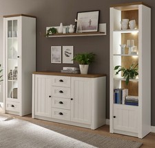 Wohnwand in weiß Pinie und