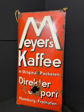 Meyers Kaffee - Hamburg Freihafen Emailschild Emailleschild  98 x 48 cm um 1910