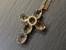 MASSIVE KREUZ KETTE SENSO DI DONNA RAUCHQUARZ VERGOLDET METALL