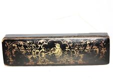 antik Federkasten, Schriftzeichen, Chinalack, Gold Bemalung, Metallstifte, Bank