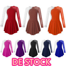 Mädchen~Ballettkleid Tanzkleid Langarm Eiskunstlauf Kleider mit Glitzer Strass