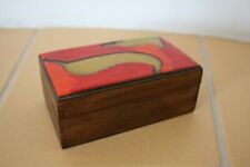 schöne ältere Holz Briefmarken Schatulle Kasten Kästchen Emaille Arbeit