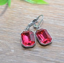 KRISTALL Ohrhänger Ohrringe Brisur silber Glas facette rechteckig Edelstahl