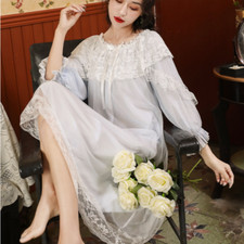 Damen Nachthemd Spitze Rüsche Lolita Prinzessin Nachthemd Nachthemd Langarm Fee