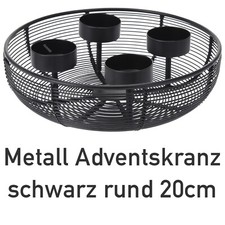Metall Adventskranz schwarz rund 20cm Weihnachten Deko Kerzenhalter Gitter