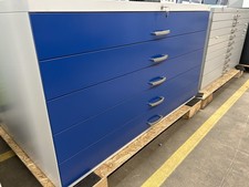 C+P Flachablageschrank 5 Schubladen 135cm grau blau abschließbar