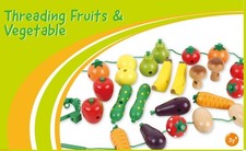 Holz Obst und Gemüse Fädelspiel Bananen Äpfel Birnen Karotten Tomaten Spielzeug
