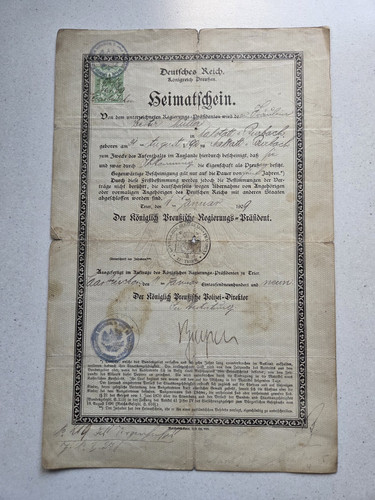 Deutsches reich heimatschein - deutsches,