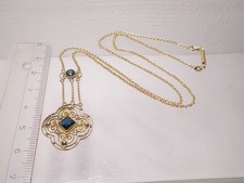 zartes Jugendstil Collier gelbgold vergoldet Saatperlen blau Spinelle L 45 + 4cm