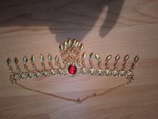 Diadem für Die Stirn Oder Den Kopf Goldfarben mit Rotem Strassstein länge 60cm