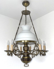 Hängelampe Glas Messing Leuchter Luster Revival Französisch  Messing Glasschirme