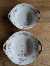 2 x Servierschale Schüssel  Art Deco  K&A Krautheim Rosa Blumen  ⌀ 23 +⌀ 27 cm