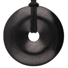 Schungit schwarz Donut 40 mm Anhänger mit Baumwollband | Edelsteinschmuck