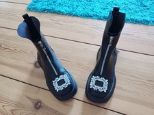 Damen Halbstiefel Schwarz Synthetik Ausgefallen Party ? Strasssteine Neu 40