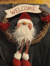 Weihnachtskranz Türkranz Wandkranz Wichtel Glitzer Pailletten Herz Rot Weiss 