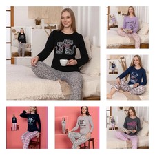 Damen Pyjama Schlafanzug Pyjama Lang 2-Teiler Set  L-62