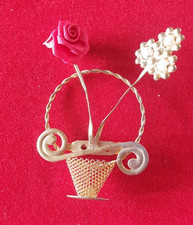 VINTAGE BROSCHE - ROSA BLUMENKORB