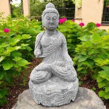 Garten Buddha Statue Naturstein 63cm Buddhistische Stein Skulptur AsienLifeStyle