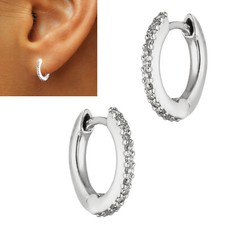 Klapp-Creolen 750 echt Weißgold 12 mm rund klein Ohrringe 18 K Diamanten 0,13 ct