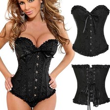 Damen Vintage Dessous Burlesque Corsage Vollbrust Korsett Korsage Corset Schwarz
