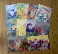 10 Postkarten / Set, Zwerge mit Blumen / Beeren , Elke Bühler, Muster