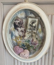Handgefertigter Shabby Vintage Look Bild Deko Hänger Bilderrahmen oval -664