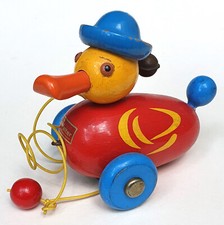 Alte Wackelente Ente Ziehtier Holz, Walter Holzspielzeug Western Germany, 50er