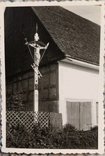 Ungewöhnliches Kruzifix Marterl Christus Jesus mit Wetterhahn Leiter ? Alt Foto 