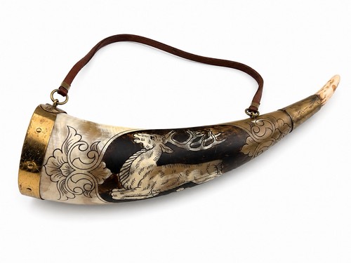 Trinkhorn mit hirschgravur - trinkhorn,