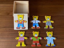 Farbenfrohes Bären-Ankleide-Puzzle Holz-/Lernspielzeug im Original-Holzkasten