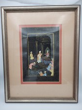 Altes Orientalisches Gemälde Tempera figürliche Szene im Palastgarten