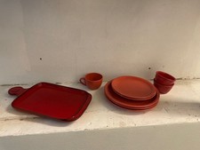 Geschirr Set, Keramik, glasiert, 5 Teller, 3 Becher, Servierplatte, Zwilling