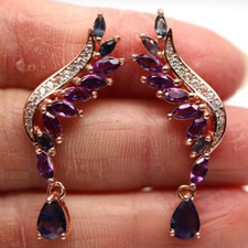 Natürliche blaue Saphir und Amethyst Ohrringe in Sterling Silber/Rotgold Plated