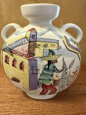 Rörstrand Schweden Vase handbemalt Dorfszene um 1930 Adelheid "Heidi" Heimann 