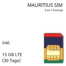 Touristen SIM für Mauritius und 15 GB LTE nach Wahl für 30 Tage