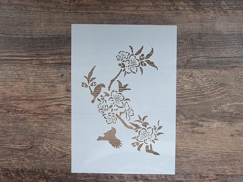 Schablone zweig vogel blüten - vogel,