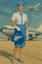 Retro Stewardessen Kostüm Pan Am 50er Jahre Bluse Rock Hut Tasche Handschuhe S/M